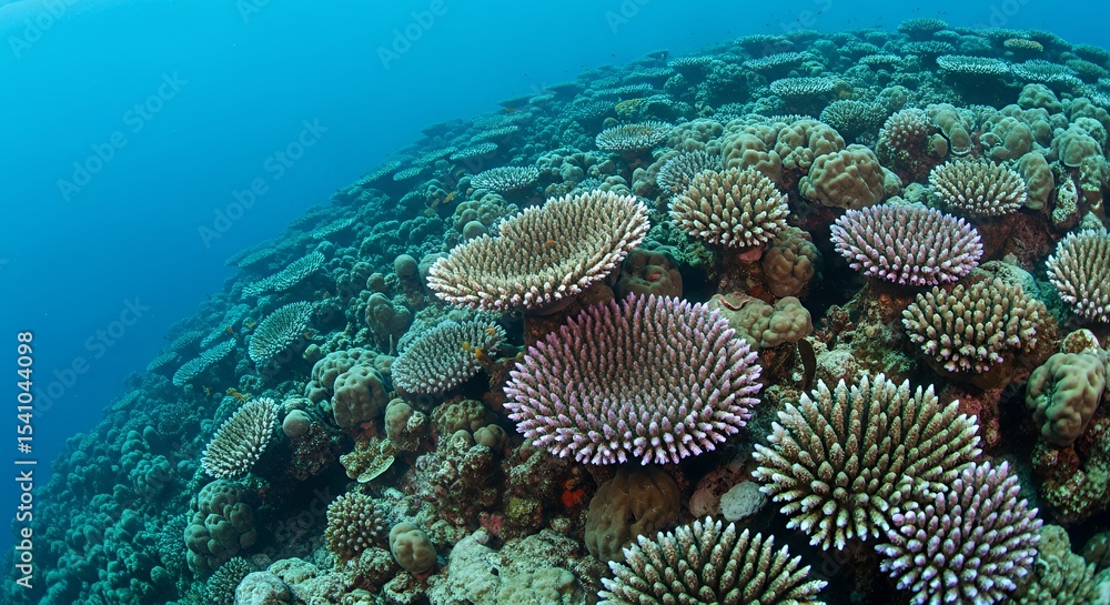 Naklejka premium Vibrant Underwater Coral Reefscape with Diverse Coral Formations