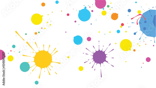 A vibrant, abstract, colorful splatter background with a white background. Multicolor splatter design. Colorful Paint Splashes. 