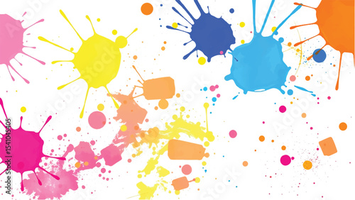 A vibrant, abstract, colorful splatter background with a white background. Multicolor splatter design. Colorful Paint Splashes. 