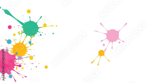 A vibrant, abstract, colorful splatter background with a white background. Multicolor splatter design. Colorful Paint Splashes. 
