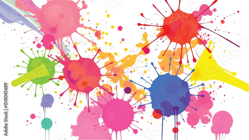 A vibrant, abstract, colorful splatter background with a white background. Multicolor splatter design. Colorful Paint Splashes. 