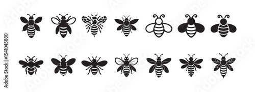 Set of honey bee logo icon line style, Vector illustration  eps 10.