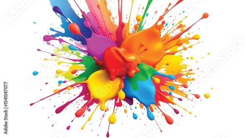 A vibrant, abstract, colorful splatter background with a white background. Multicolor splatter design. Colorful Paint Splashes. 