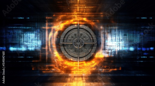Locked vault symbolizes cybersecurity fintech online protection themes. AI generated.