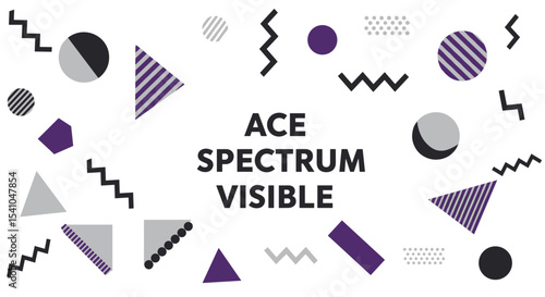 ACE SPECTRUM VISIBLE. Abstract geometric background with asexual pride colors. Retro Memphis style design for awareness and community.