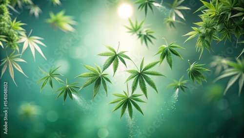 Serene Green Foliage Floating in Gentle Breeze, Illuminated by Soft Sunlight, Evoking Tranquility and Natural Harmony