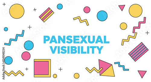PANSEXUAL VISIBILITY. Colorful retro geometric shapes background. LGBTQIA+ pride and awareness concept.