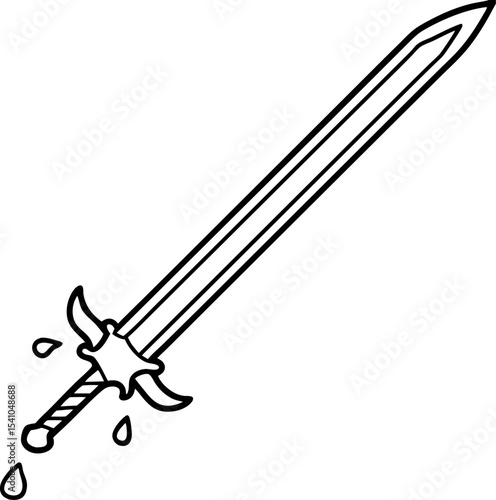 A hand drawn sword illustration with dripping effects in black and white symbolizing combat weaponry and fantasy themes
