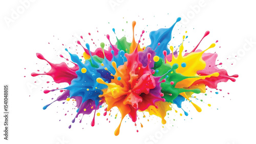 Splash of Bright Colorful Paint Isolated on White Background. Colorful Paint Explosion, Illustration.	