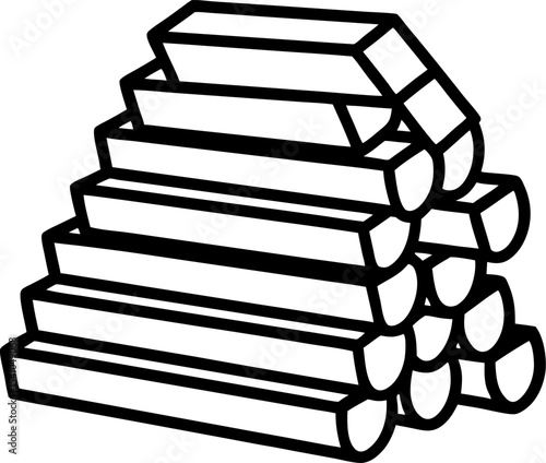 Vector illustration of stacked firewood log pile for campfire preparation and winter season symbolism in minimalist style