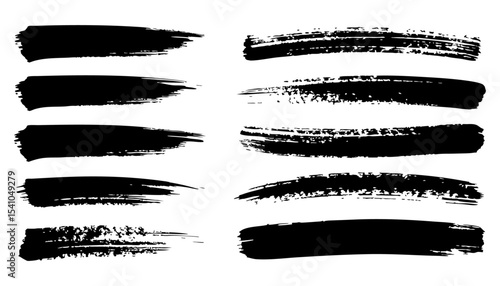 Collection of Hand-Painted Black Ink Brush Strokes, Artistic Design Elements