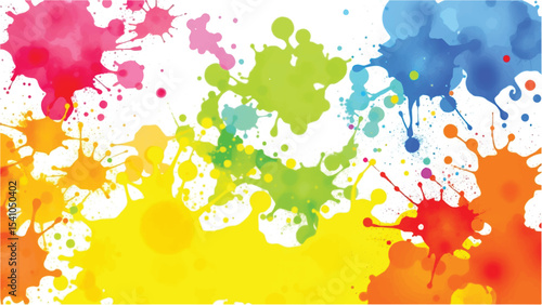 A vibrant, abstract, colorful splatter background with a white background. Multicolor splatter design. Colorful Paint Splashes. 