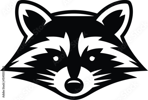 Illustration of a black and white raccoon face with detailed features