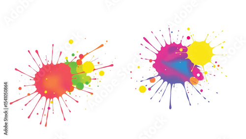 A vibrant, abstract, colorful splatter background with a white background. Multicolor splatter design. Colorful Paint Splashes. 