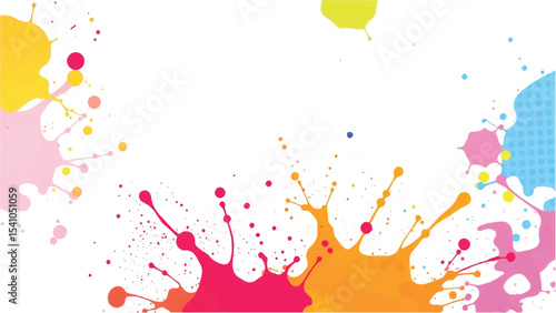A vibrant, abstract, colorful splatter background with a white background. Multicolor splatter design. Colorful Paint Splashes. 