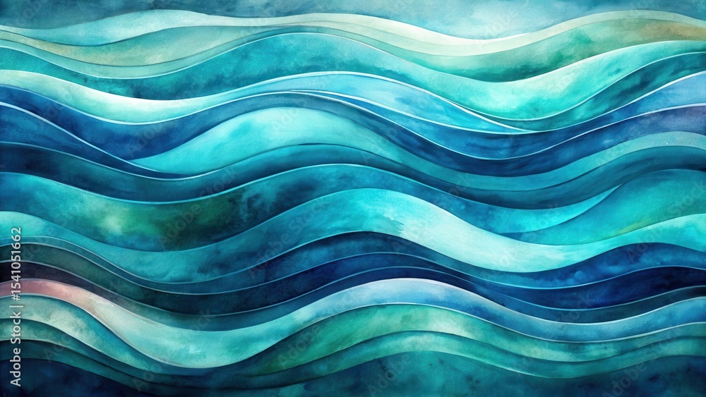 Fototapeta premium Serene Aquatic Waves An Abstract Watercolor Painting of Flowing Ocean Currents Featuring a Spectrum of Teal, Blue, and Green Hues