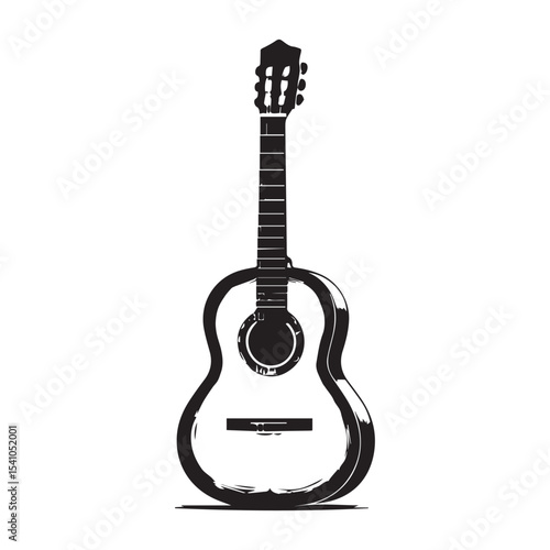 Monochrome Vector Illustration of a Classical Acoustic Guitar Perfect for Music Related Designs and Artistic Compositions