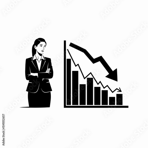 Businesswoman faces economic downturn  challenging times ahead strong resilience