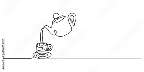 Tea or coffee pouring, Continuous one line drawing isolated on white background vector illustration