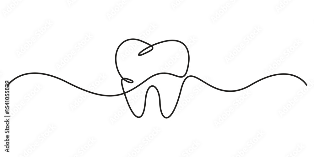 Obraz premium Continuous one line drawing human tooth. Dentistry Single line icon. Medical symbol. Doodle one line art vector illustration