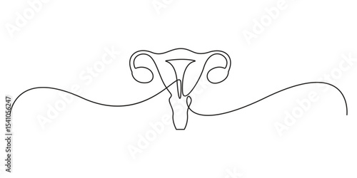 Continuous line drawing of women's Uterus and Ovary. Single continuous line Female reproductive system uterus isolated on white background vector illustration