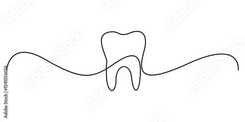 Continuous single drawing of tooth. Simple dental tooth continuous one line art. Single line drawing of tooth care concept. Vector illustration