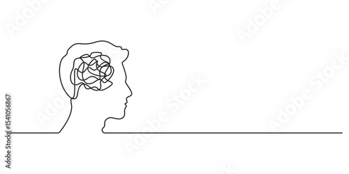 Continuous single one line drawing of human brain. Human brain single line art. Doodle vector illustration