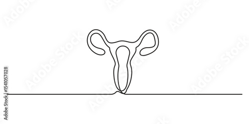 Continuous one line drawing of women's Uterus and Ovary. Single line Female reproductive system uterus isolated on white background vector illustration