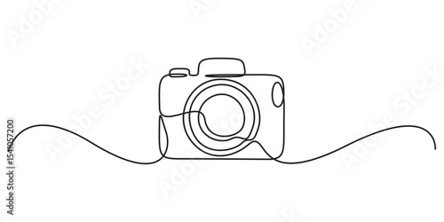 Continuous one line drawing of film camera line art transparent background vector illustration