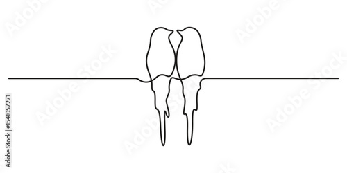 Continuous single line hand drawing black line art doodle of a two birds perched closely on a branch vector illustration