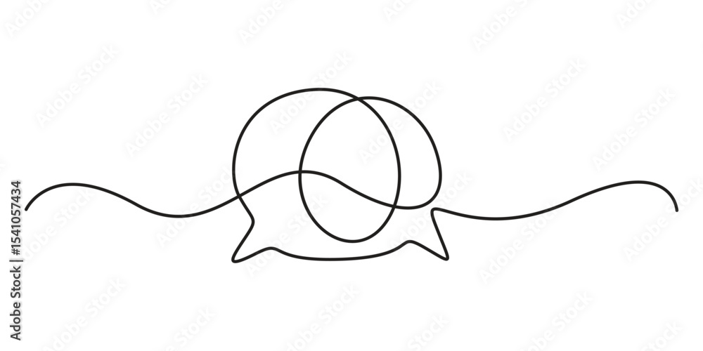 Obraz premium Speech bubble continuous one line icon, Continuous single line drawing of speech bubble icon. Talk text box, feedback message box and comment vector, Speech bubbles, pro vector