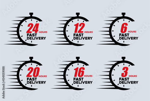 Clock timer Fast delivery icon Express delivery and urgent delivery services stopwatch sign Clock timer set vector
