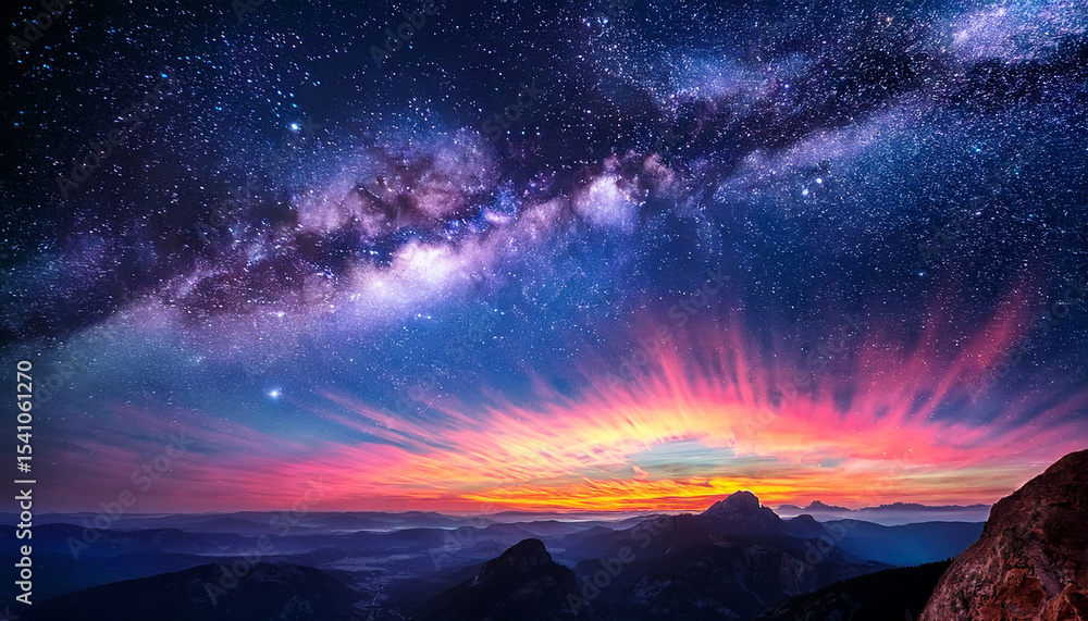 Fototapeta premium colorful cosmic landscape with stars bright colors and twinkling stars create a stunning cosmic landscape in the vastness of space at night