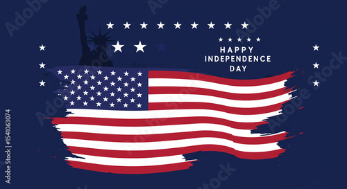 Waving American Flag with Happy Independence Day Text