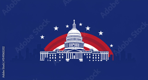 Capitol Building with Patriotic Rainbow and Stars