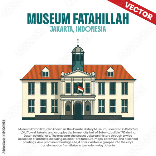 Museum Fatahillah Jakarta. Fatahillah Museum Jakarta History Building Vector