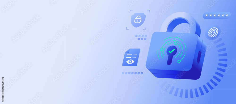 Fototapeta premium Data Privacy and Cybersecurity concept illustration Future technology security and integrity of information and personal data Banner