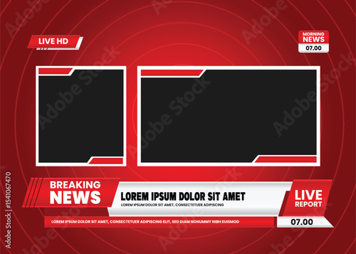 Lower third tv header, headline and news bars, live report lower third. Vector modern colorful red and white. video title or television news bar isolated template.