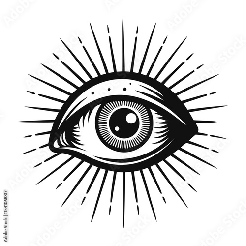 All-Seeing Eye with Radiant Sunburst A Vintage Illustration