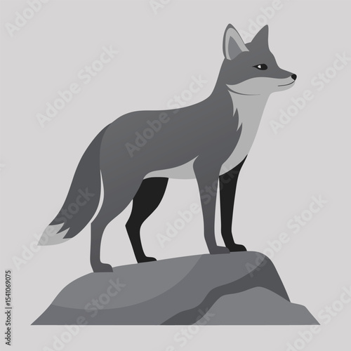 Majestic Gray Fox Standing on a Rock Wildlife Illustration