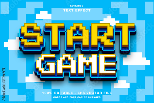 Start Game 3D Editable Text Effect Template Premium Vector with Pixel Style