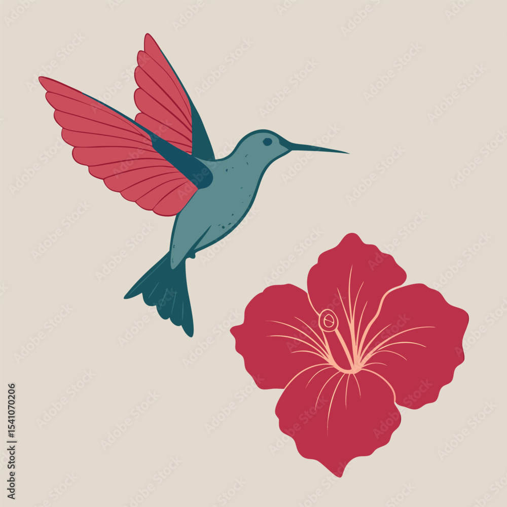 Hummingbird and Hibiscus A Tropical Illustration Hummingbird and Hibiscus A Tropical Illustration