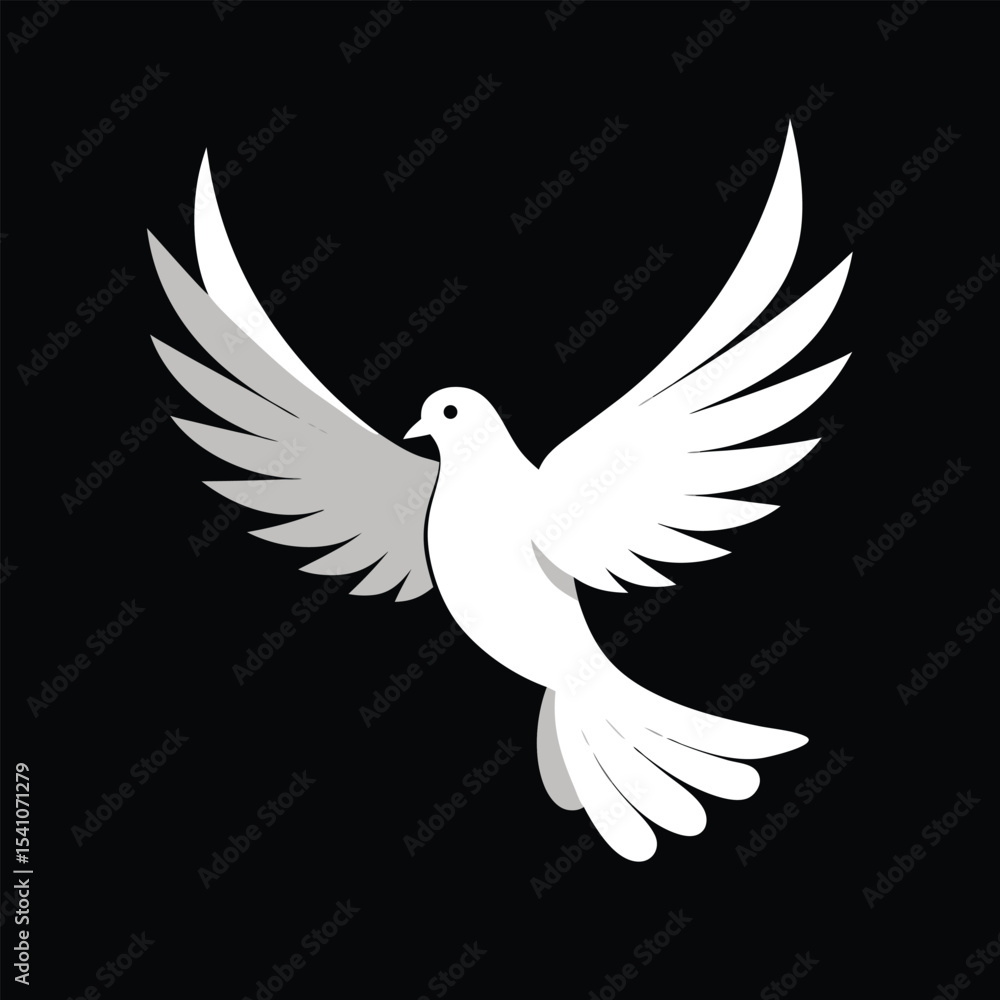 Fototapeta premium Flying White Dove Vector Illustration on Black Background
