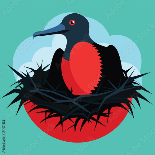 Magnificent Frigatebird in Nest A Vibrant Illustration