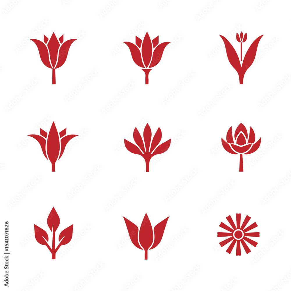 Fototapeta premium vector set of red and white flowers design 