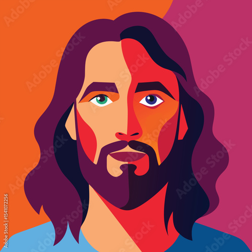 Modern Portrait of Jesus A Colorful, Abstract Illustration