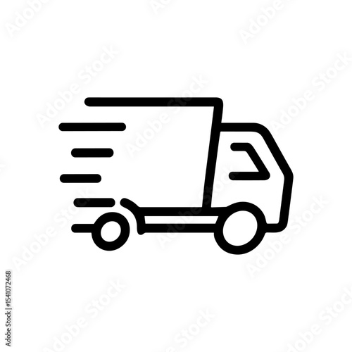 Delivery vehicle rushes forward quickly. Icon symbol illustration