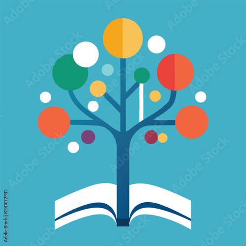 Growing Knowledge Colorful Tree of Ideas Emerging from an Open Book