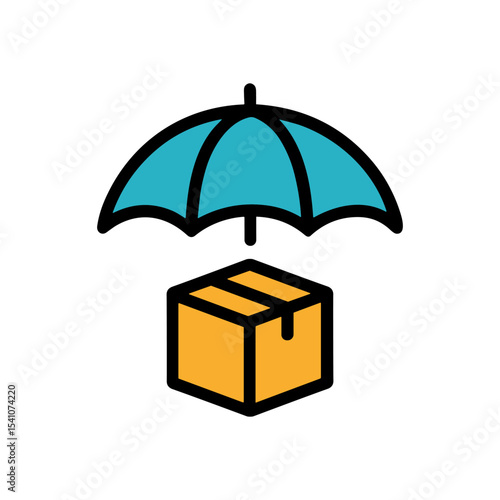 Protected parcel under umbrella protection symbol. Icon symbol illustration