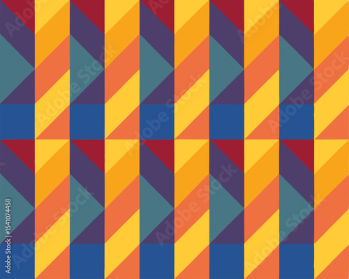 Geometric pattern with triangles and squares in warm colors